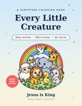 Every Little Creature scripture coloring book cover with cute baby animals